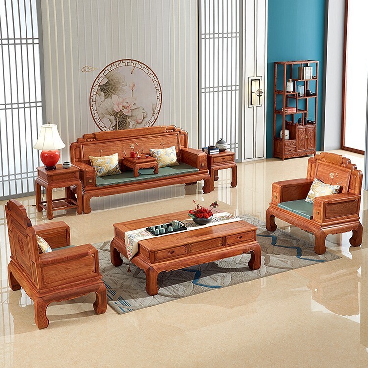国标红木沙发缅甸花梨木家具缅花新中式实木组合客厅大果紫檀沙发