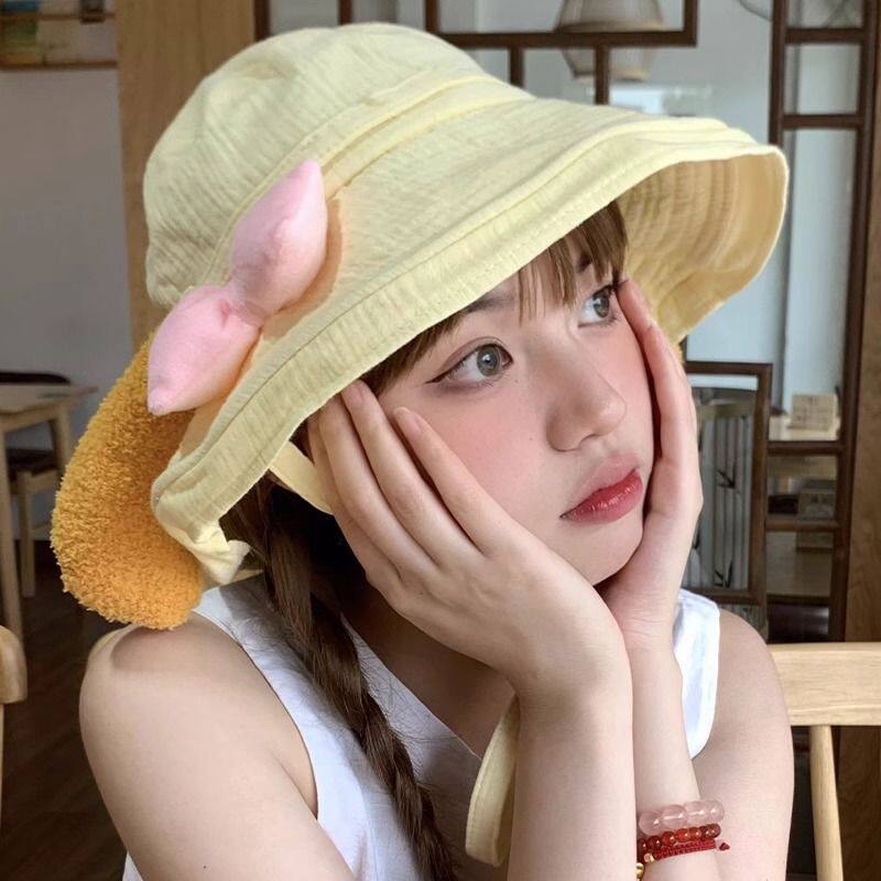 夏季甜美蝴蝶结防晒渔夫帽女