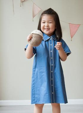 原创设计2024年秋季新款女童蓝色校园风长裙童装