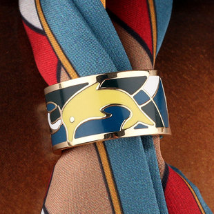 90方巾丝巾扣法式时尚配饰女高级感珐琅小海豚高档围巾两用打结扣