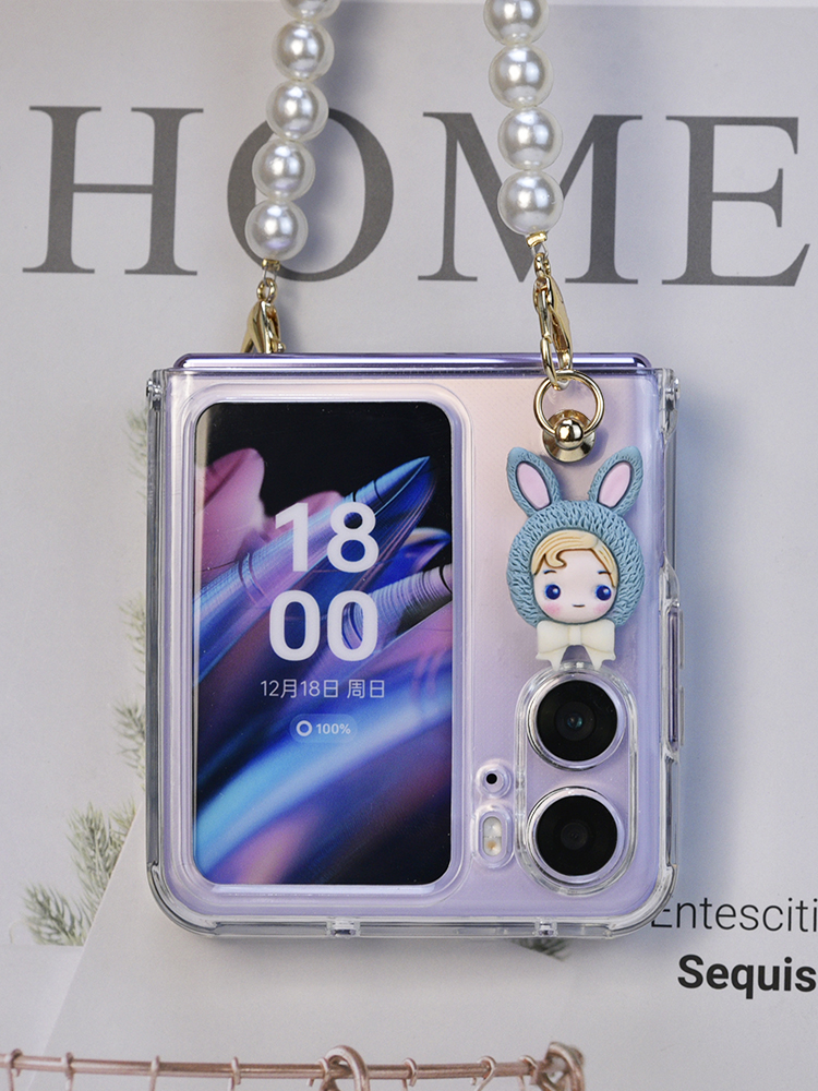 新款适用于OPPO FindN2 Flip手机壳折叠屏透明软硅胶oppo珍珠手链findn2flip防摔保护壳可爱卡通日韩挂绳薄