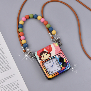 适用华为novaflip手机壳新款中轴全包pocket2带挂绳斜挎保护壳p50pocket可爱防摔保护套油画彩虹