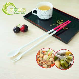 日本进口ECHO厨房多用烹饪加长筷子试吃筷菜箸小叉子小勺子防滑筷