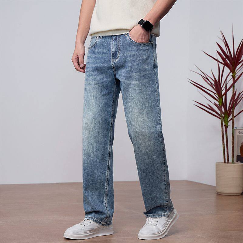 意大利高端薄款牛仔裤男款春夏季新款宽松直筒商务休闲男士长裤子