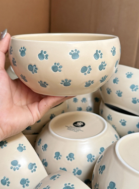 可爱猫脚印陶瓷米饭碗家用釉下彩耐热可洗碗机微波炉餐具早餐汤碗