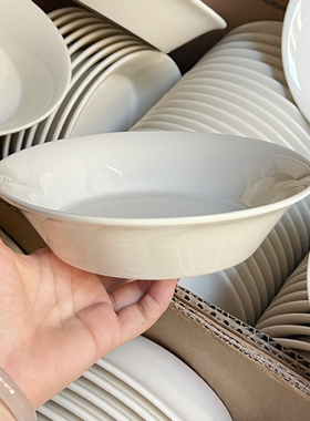 德化陶瓷米白宽口碗早餐碗一人份甜品沙拉碗燕麦盘谷物酸奶高颜值