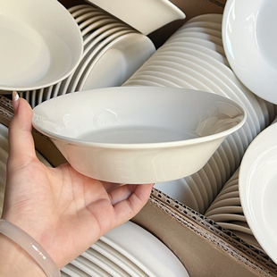 德化陶瓷米白宽口碗早餐碗一人份甜品沙拉碗燕麦盘谷物酸奶高颜值