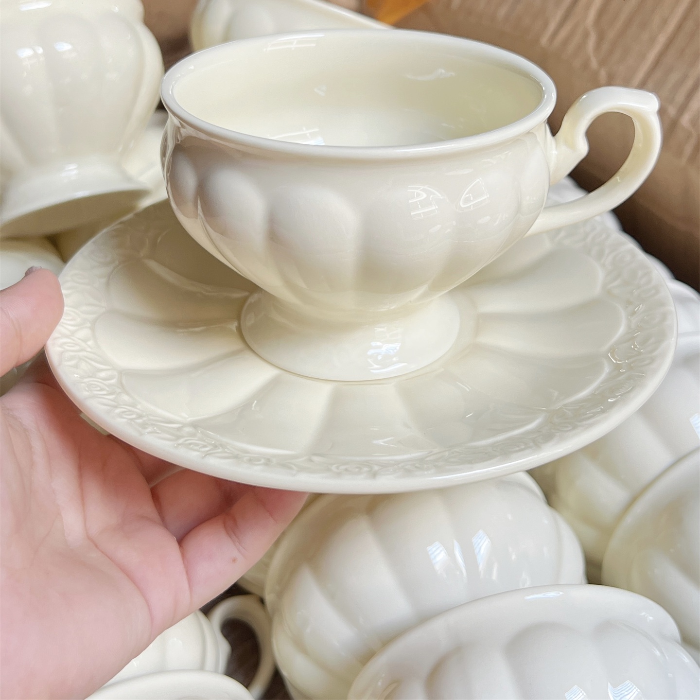 法式南瓜陶瓷咖啡杯高档精致杯子杯碟套装下午茶具餐具女高颜值