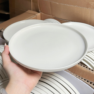 德化米白陶瓷西餐圆盘8英寸盘护边圆形牛排盘子酒店餐具平菜商用