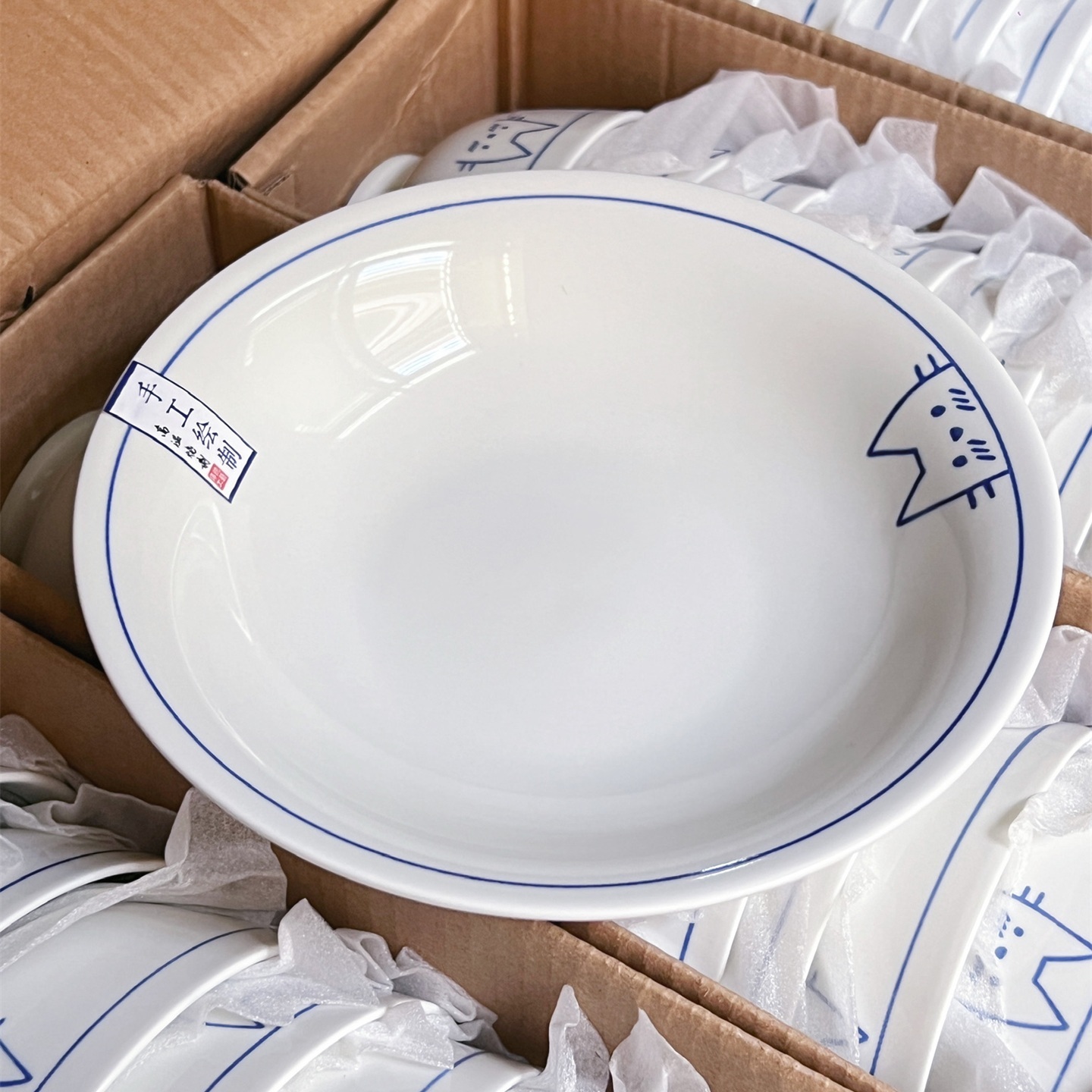 可爱日式猫咪陶瓷家用餐具8寸圆盘米饭碗粥碗汤面碗高颜值好看的