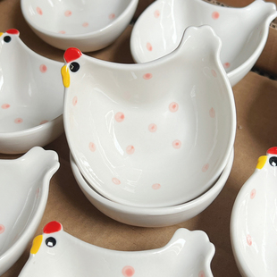 釉下彩小花鸡陶瓷蘸料碟可爱调味碟料碗醋碟麻酱火锅蘸料碟好看的