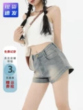 Ретро джинсовые шорты, летние штаны, универсальная поясная сумка, в американском стиле, высокая талия, А-силуэт
