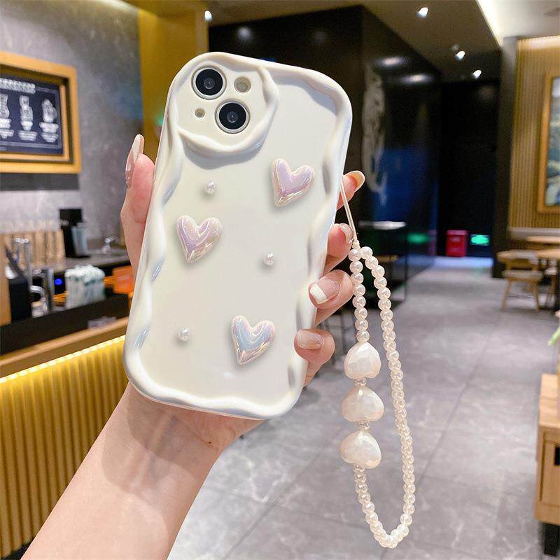 立体波浪边适用于苹果16PRO爱心珍珠手机壳iPhoneX/12全包tpu保护套艾尚
