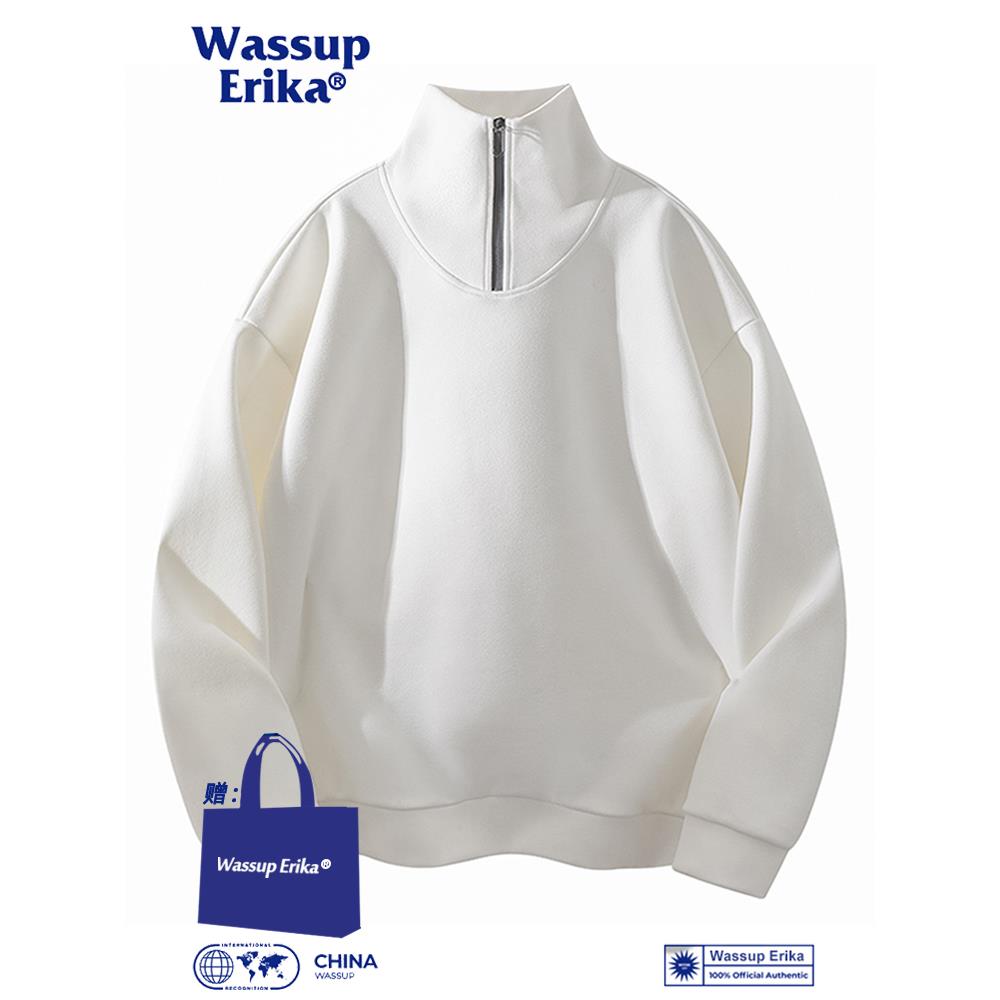 WASSUP ERIKA日系半拉链德绒保暖卫衣男秋冬纯色简约基础款打底衫