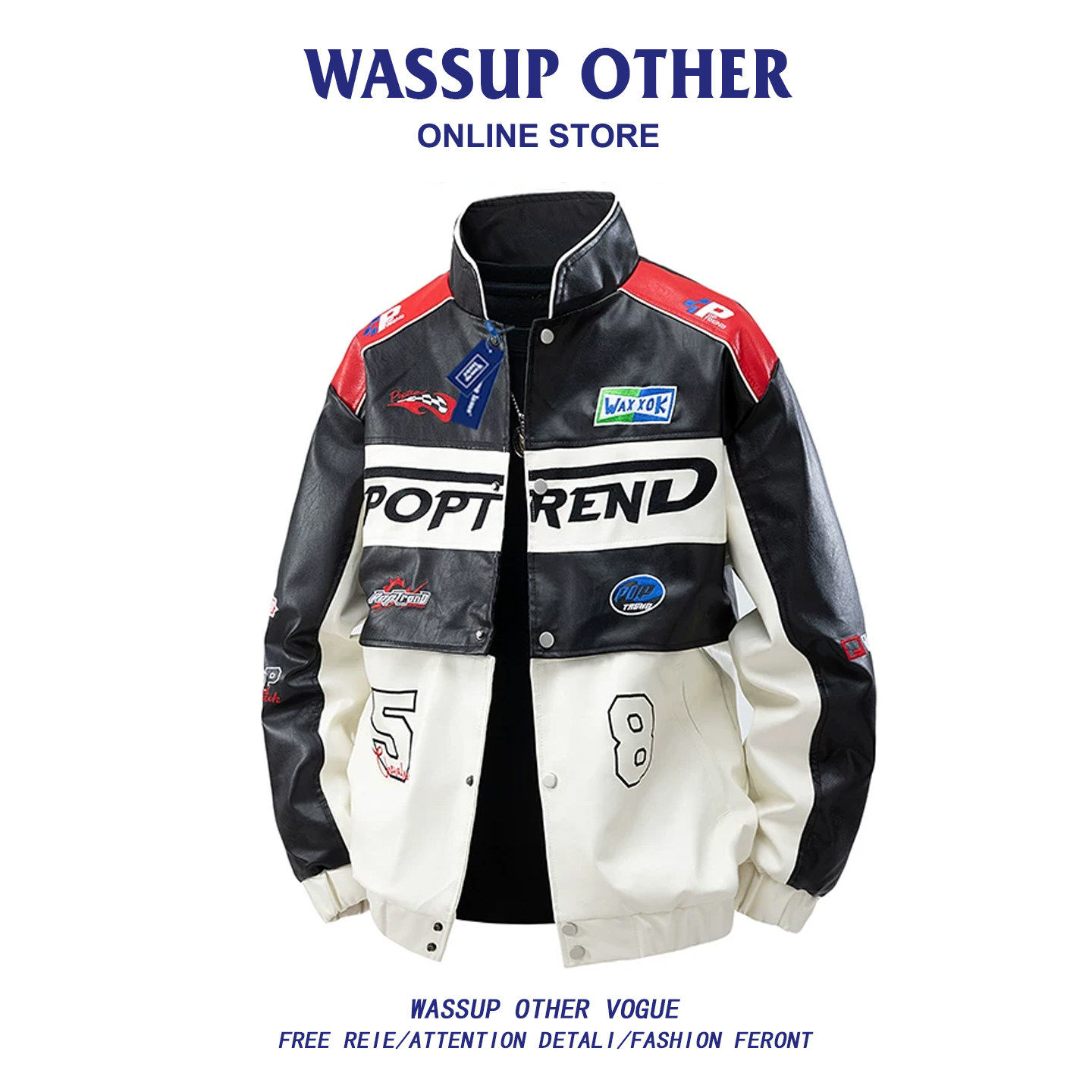 WASSUP OTHER机车服皮衣外套男春秋季新款潮流高街赛车服夹克男款
