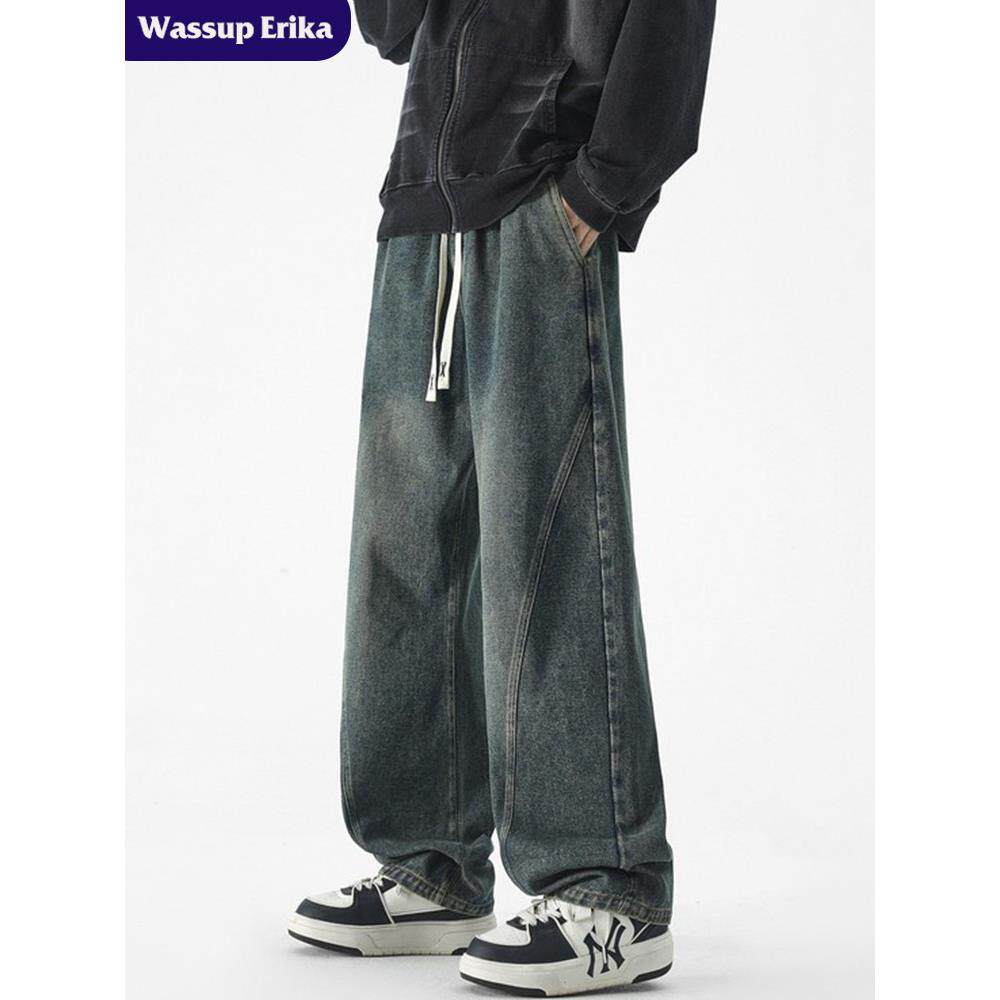 WASSUP ERIKA美式弯刀牛仔裤男款春秋季休闲复古裤子高街直筒长裤