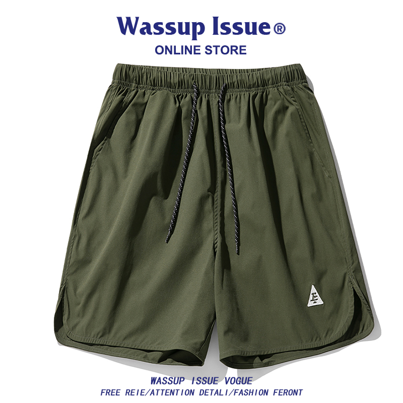 WASSUP ISSUE美式宽松休闲短裤男款夏季潮牌刺绣冰丝运动五分裤男