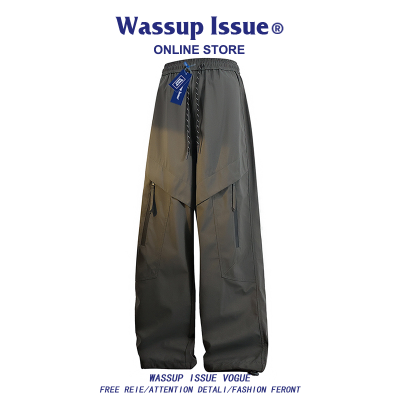 WASSUP ISSUE美式冰丝速干工装裤男款夏季宽松休闲阔腿伞兵裤子男