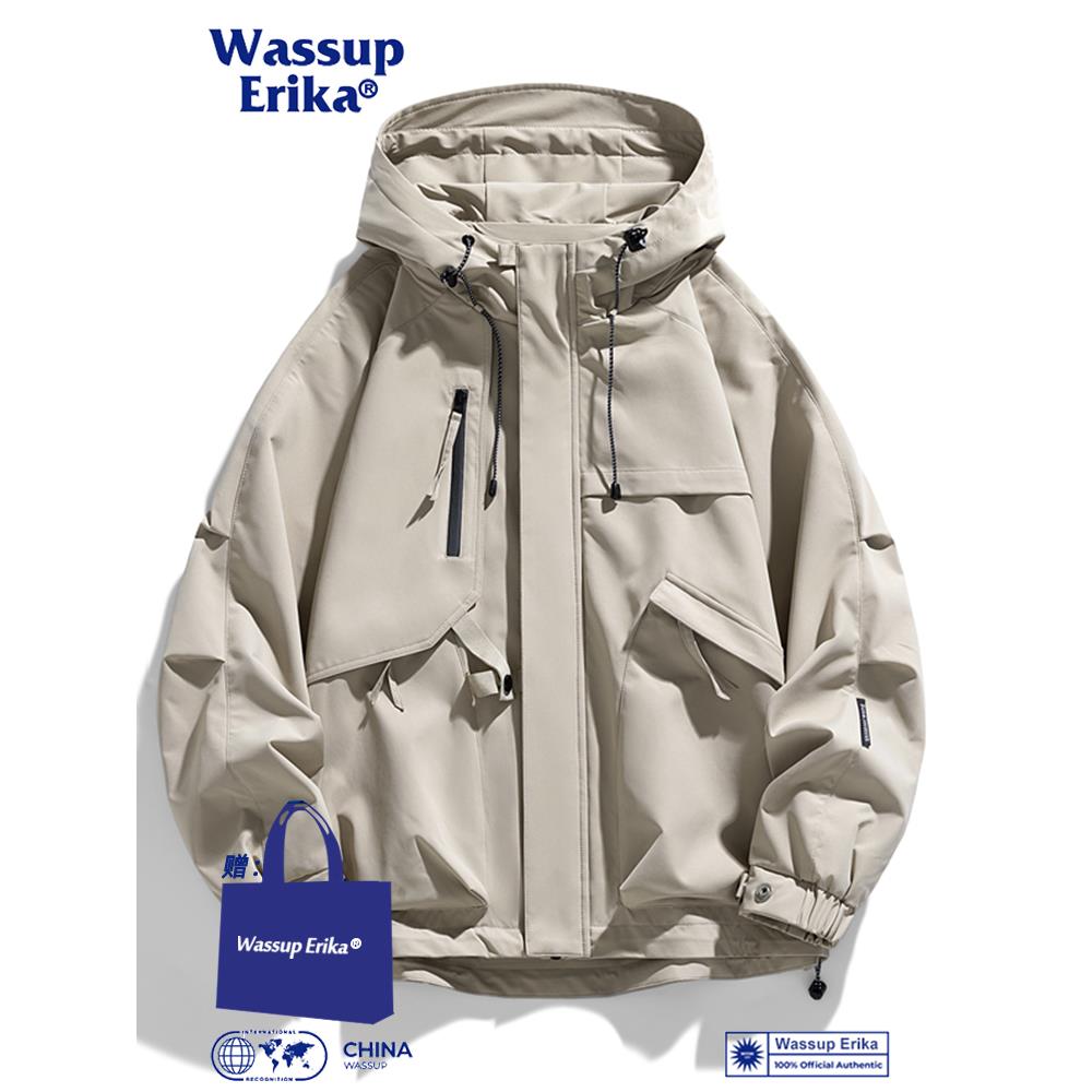WASSUP ERIKA高街防水冲锋衣男秋季爬山骑行登山服机能风工装外套