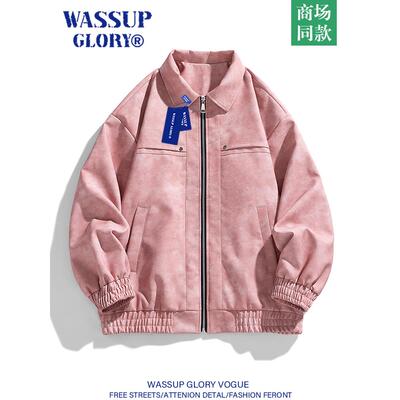 WASSUP GLORY翻领夹克男秋季美式复古潮牌痞帅皮衣美拉德情侣外套