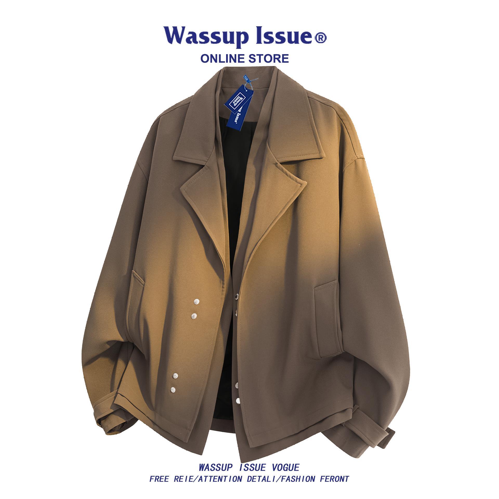 WASSUP ISSUE假两件休闲西装夹克男春秋高级感痞帅情侣宽松外套男