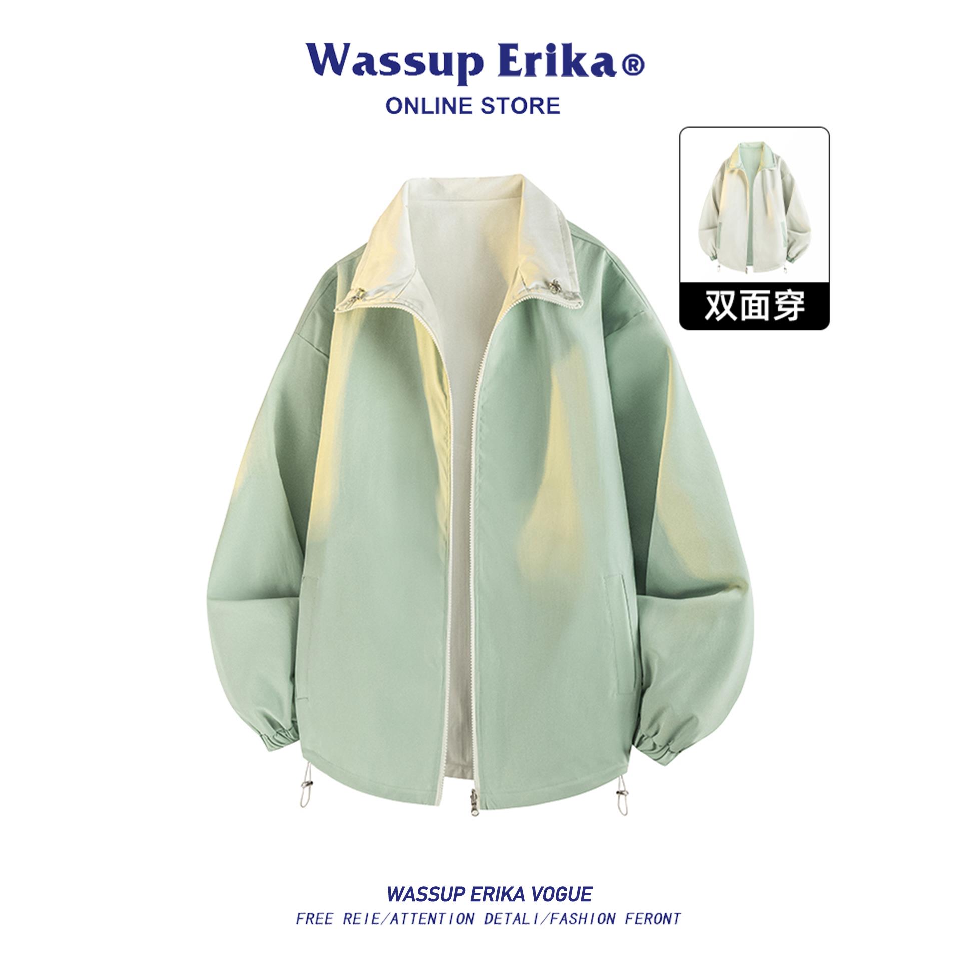 WASSUP ERIKA森系双面穿立领夹克男士秋季新款潮牌宽松冲锋衣外套