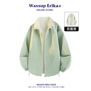 WASSUP ERIKA森系双面穿立领夹克男士秋季新款潮牌宽松冲锋衣外套