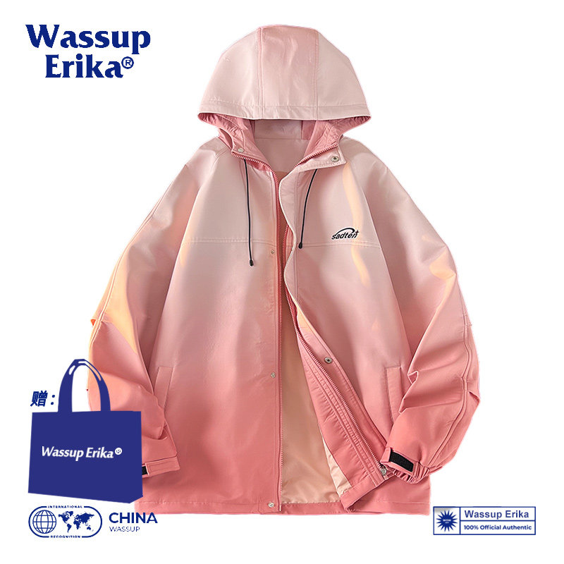 WASSUP ERIKA秋渐变冲锋衣男女户外防风防水夹克山系机能工装外套 - 实物图