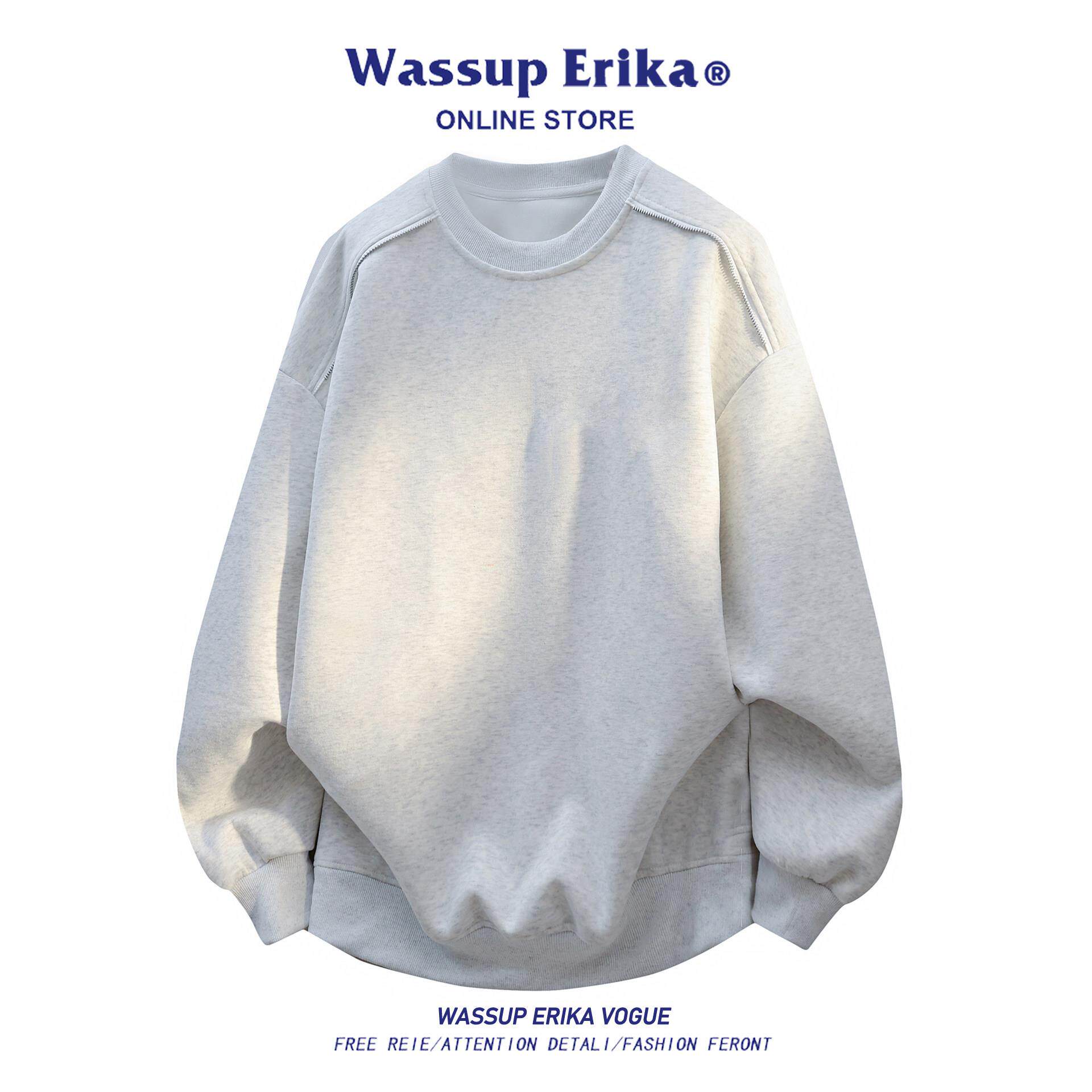 WASSUP ERIKA美式重磅宽松卫衣男款2026春秋肩部拉链装饰休闲上衣