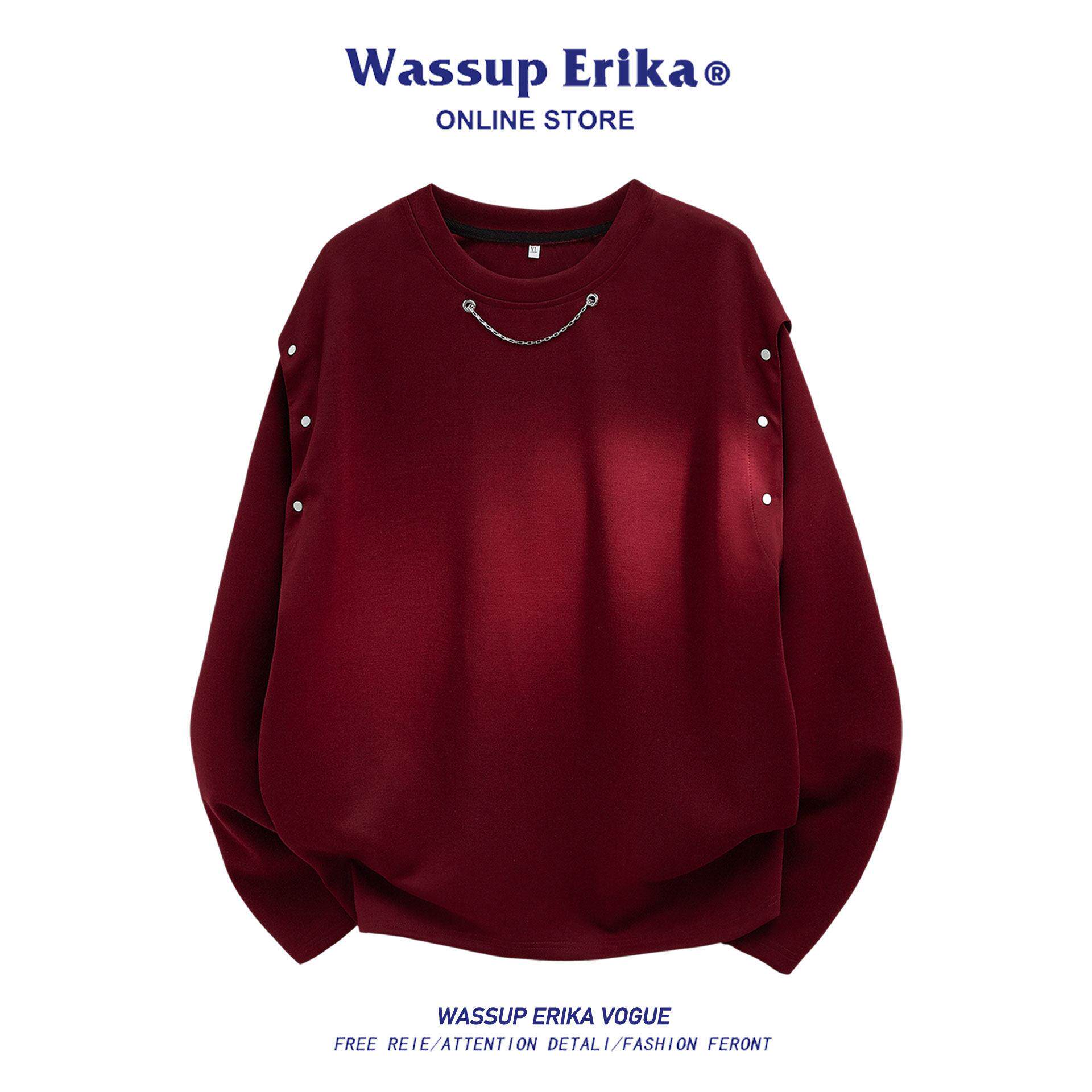 WASSUP ERIKA春季新品高街长袖卫衣男款高级感袖子可拆卸两穿上衣
