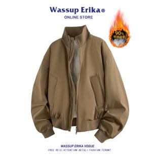 WASSUP ERIKA咖色羽绒服男款冬季美式立领加厚保暖短款鸭绒服外套