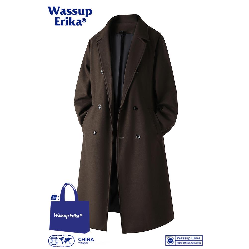 WASSUP ERIKA韩系过膝毛呢大衣男士冬季高级感风衣复古中长款外套