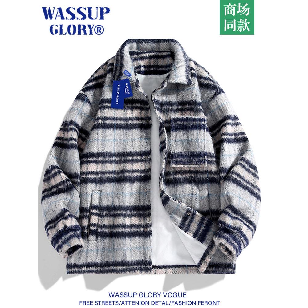 WASSUP GLORY美式毛呢大衣男短款春秋潮牌高级感呢子夹克休闲外套