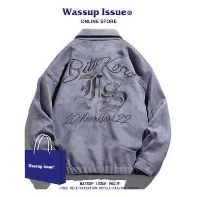 WASSUP ISSUE美式麂皮夹克外套男款棒球服潮牌春秋痞帅情侣衣服男