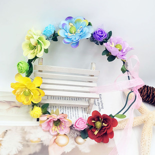 跨境欧美仿真花环头饰新娘头环复古波西米亚旅游度假摄影拍照热卖