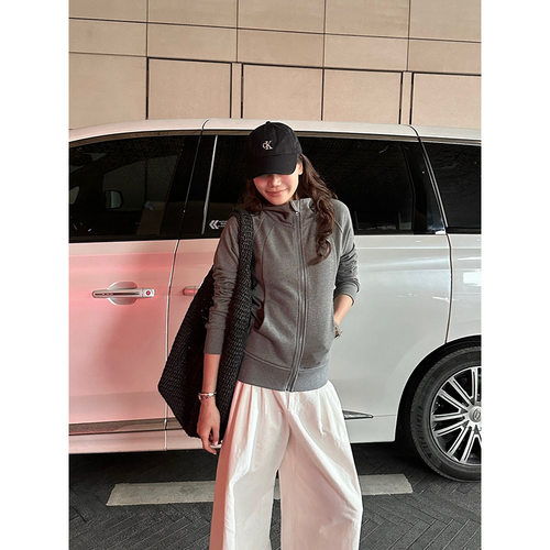 元派bluepops2025秋季新款休闲风连帽卫衣外套韩版拉链开衫女上衣