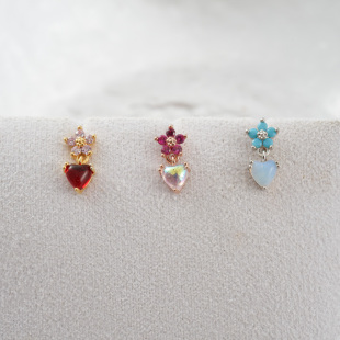 韩国耳钉精镶钻花朵爱心吊坠小耳骨钉百搭气质旋转耳门钉