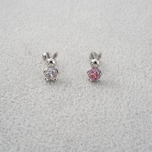 韩国精致大肚子粉钻白钻小兔子耳骨耳蜗耳门钉旋转圆球拧堵