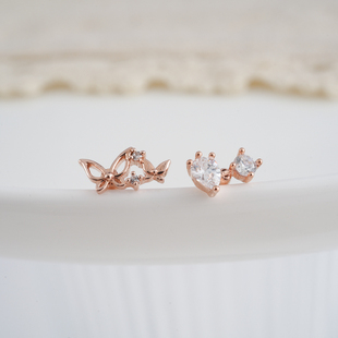 韩国直送耳钉蝴蝶 水滴连排设计感钛钢杆耳骨钉耳门钉少女生新款