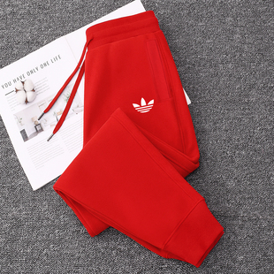 官方正品纯棉运动裤女秋冬2025新款加绒束脚裤卫裤休闲裤修身长裤