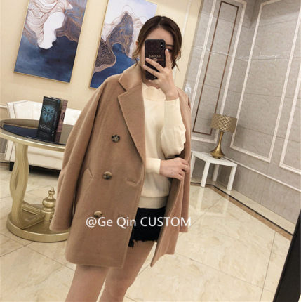 M家101801短款羊绒大衣秋冬2025新款双排扣宽松毛呢外套女小个子