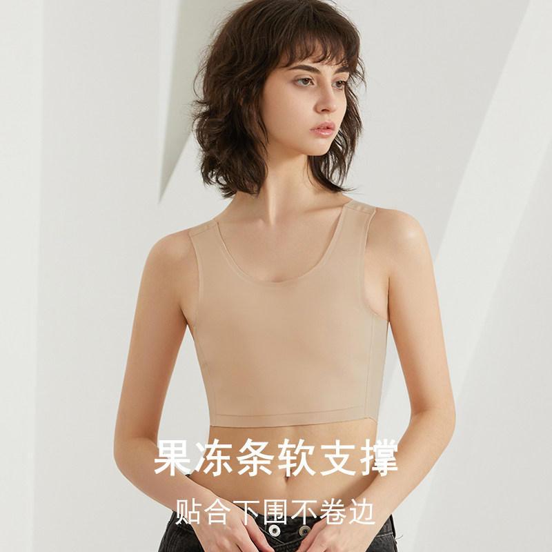 潮人无痕束胸套头款大胸显贴片不凸点收副乳运动隐形背心超平裹胸