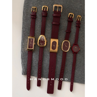 handsmood 安可拉红高级感显白时尚蛇头极简设计感真皮女士手表