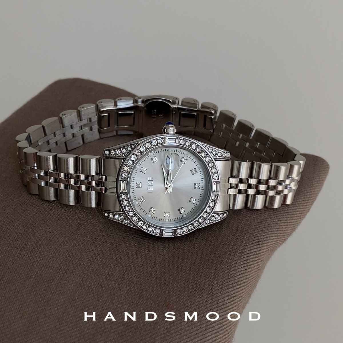 handsmood 银灰色镶钻时尚高级感经典小众通勤气质百搭女士手表