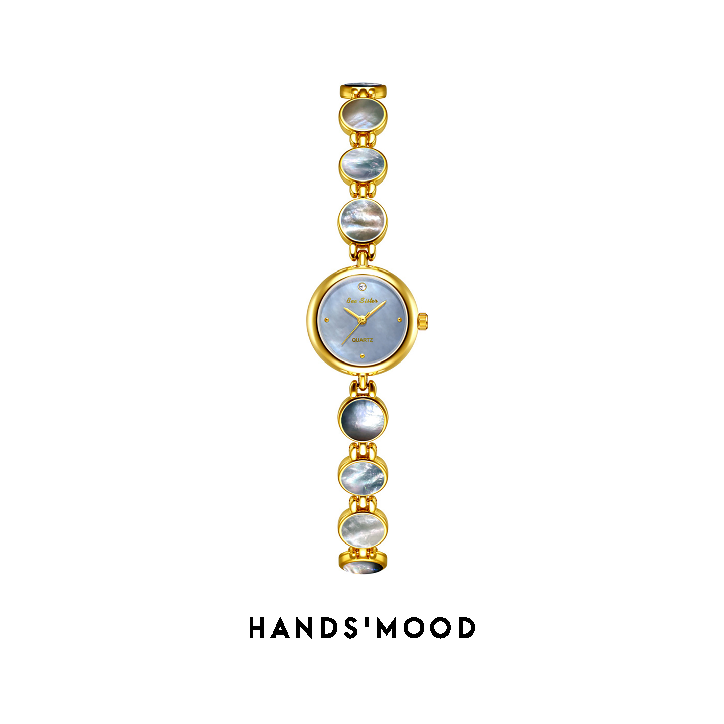HANDSMOOD圆形贝壳面手链设计感手表贝母面精致轻奢时尚女士手表