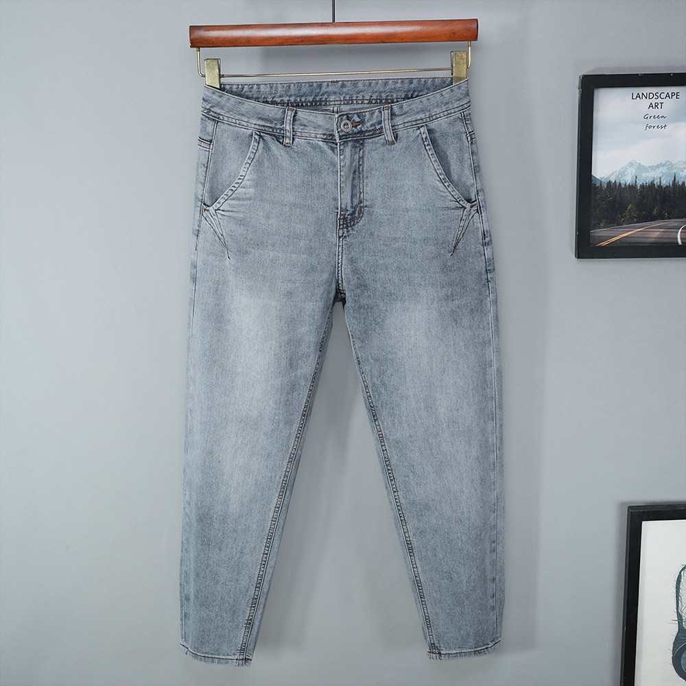 高端春秋季宽松锥形九分牛仔裤男小脚长裤休闲水洗浅蓝2025新款