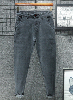 烟灰色高级感锥形春秋款牛仔裤男士修身小脚裤秋冬季锥型长裤弹力