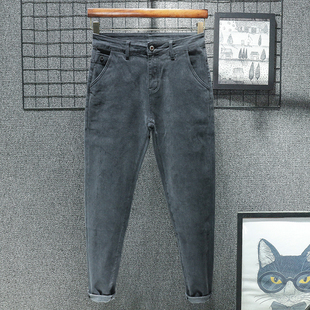 烟灰色高级感锥形春秋款牛仔裤男士修身小脚裤秋冬季锥型长裤弹力