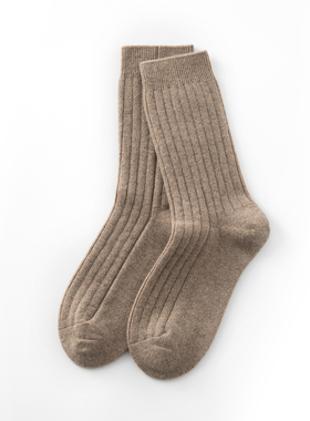 内蒙古100%纯羊绒男女士秋冬加厚保暖中筒袜条纹吸汗防寒毛袜子