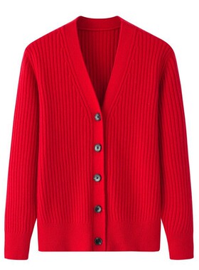 鄂尔多斯市产宽松大码抽条100纯羊绒加厚毛衣外套V领开衫羊绒衫女